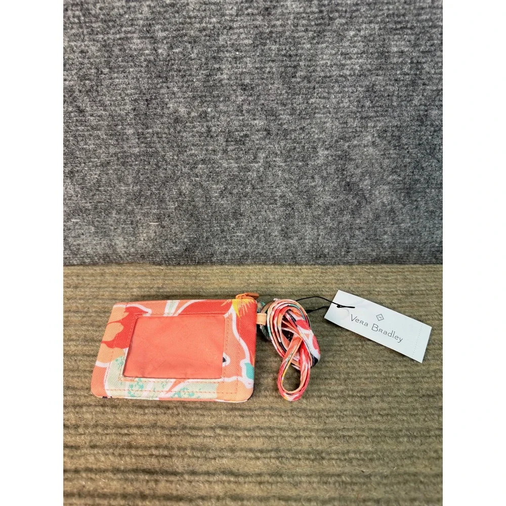 NWT Vera Bradley Lighten Up Zip ID Case & Lanyard Rain Forest Lily Coral 37168-